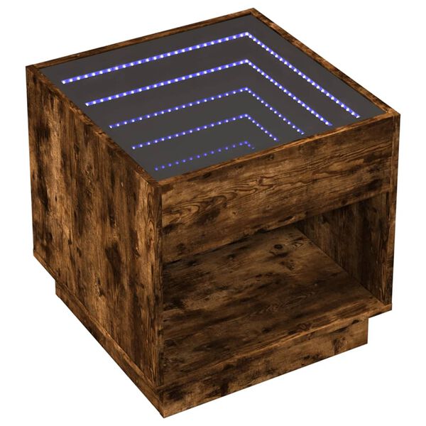 vidaXL Kavos staliukas su Infinity LED lemputėmis, dūminis, 50x50x50cm