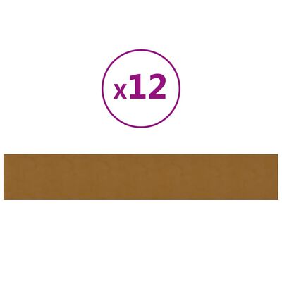 vidaXL Sienų plokštės, 12vnt., rudos, 90x15cm, aksomas, 1,62m²