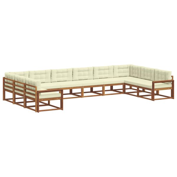 vidaXL Lauko sofos komplektas 10 pcs Natūralus ir grietinėlė