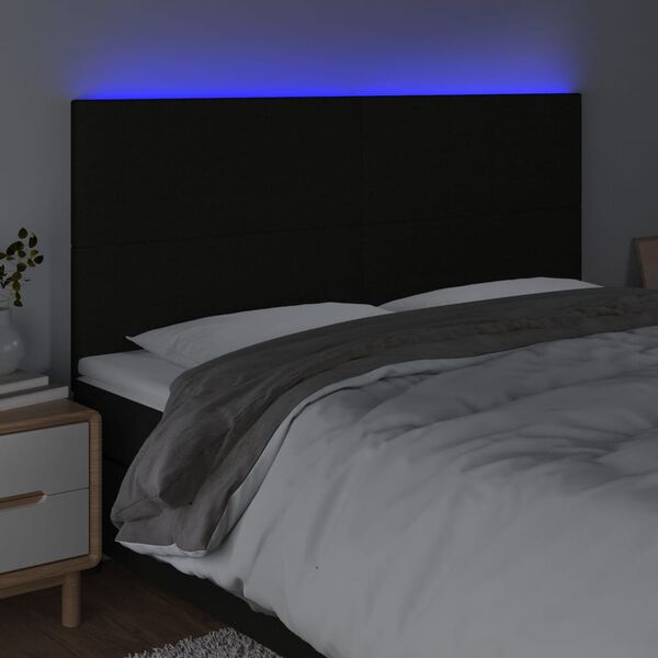 vidaXL Galvūgalis su LED, juodos spalvos, 180x5x118/128cm, audinys