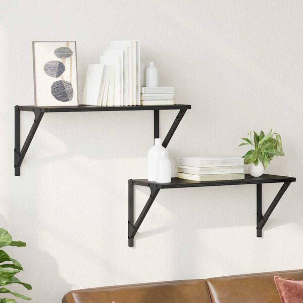 vidaXL Sieninės lentynos 2 pcs Juodas ąžuolas 60 x 25 x 25,5 cm