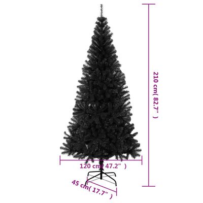 vidaXL Dirbtinė Kalėdų eglutė su stovu, juodos spalvos, 210cm, PVC