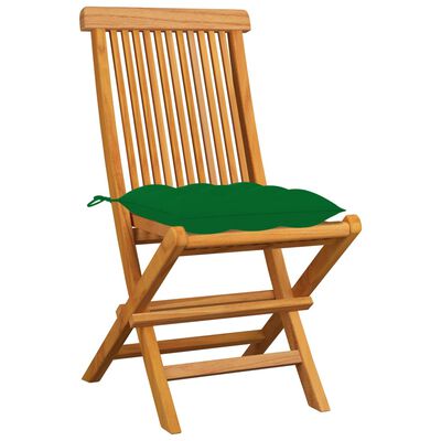 vidaXL Sodo kėdės su žaliomis pagalvėlėmis, 8vnt., tikmedžio masyvas