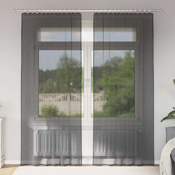 vidaXL Voile užuolaidos su strypų kišenėmis, 2vnt., juodos spalvos