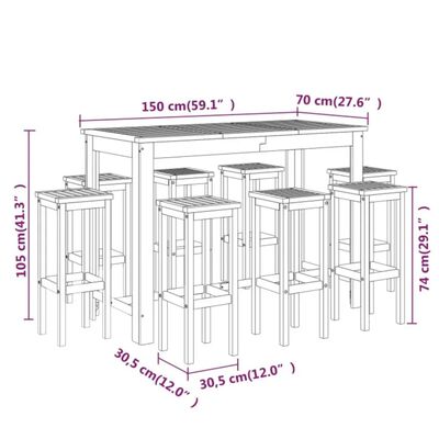 vidaXL Sodo baro baldų komplektas, 9 dalių, akacijos medienos masyvas