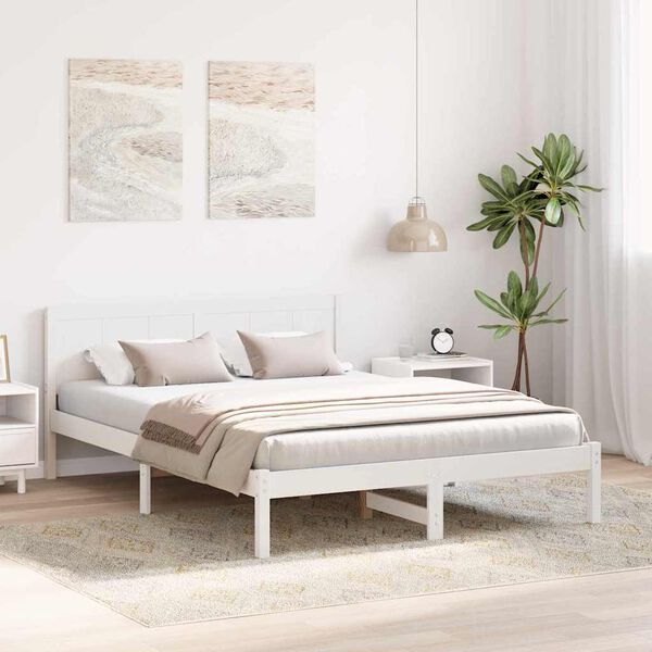 vidaXL Lovos rėmas Balta 140 x 200 cm Pu&scaron;ies medienos masyvas