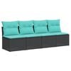 vidaXL Sodo sofa su pagalvėlėmis, 4 sėdimos vietos, juodas, poliratanas