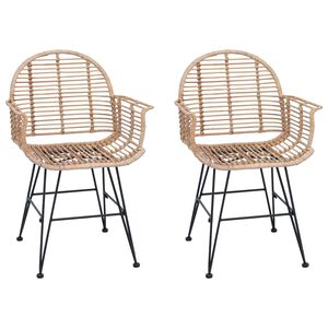 vidaXL Valgomasis krėslas 2 pcs Natūrali 44 x 44 x 74 cm
