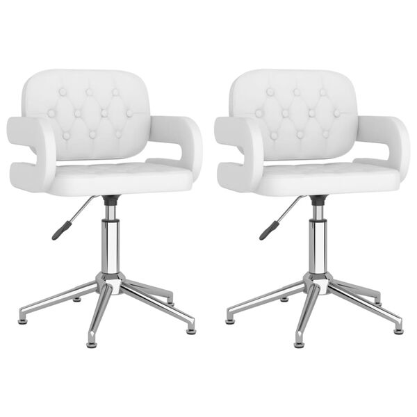 vidaXL Pasukamos valgomojo kėdės, 2vnt., baltos spalvos, dirbtinė oda