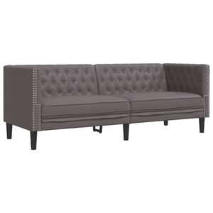 vidaXL Trivietė chesterfield sofa, pilkos spalvos, dirbtinė oda
