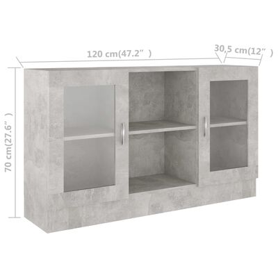 vidaXL Vitrininė spintelė, betono pilkos spalvos, 120x30,5x70cm, MDP