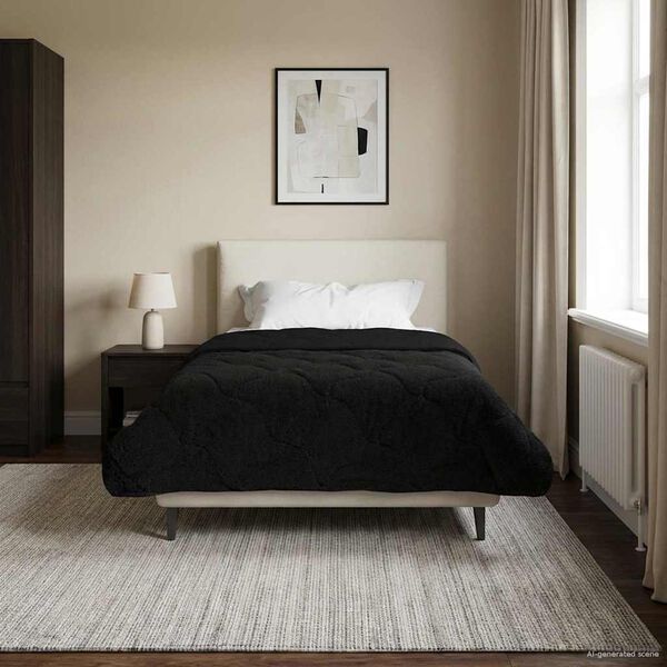 vidaXL Pilna metų antklodė Tik&scaron;tas Juoda 155 x 200 cm