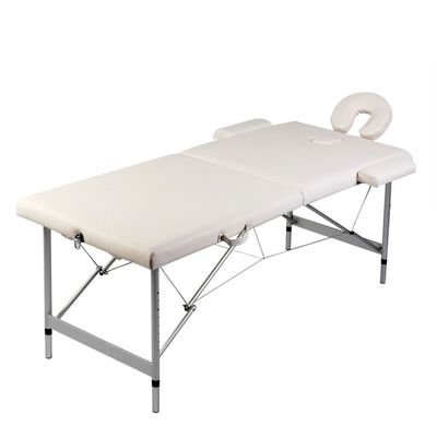 vidaXL Sulankstomas masažo stalas, kreminis, 2 zonų, su aliuminio rėmu