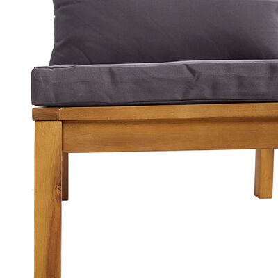 vidaXL Modulinė vidurinė sofos dalis su pilkomis pagalvėmis, akacija