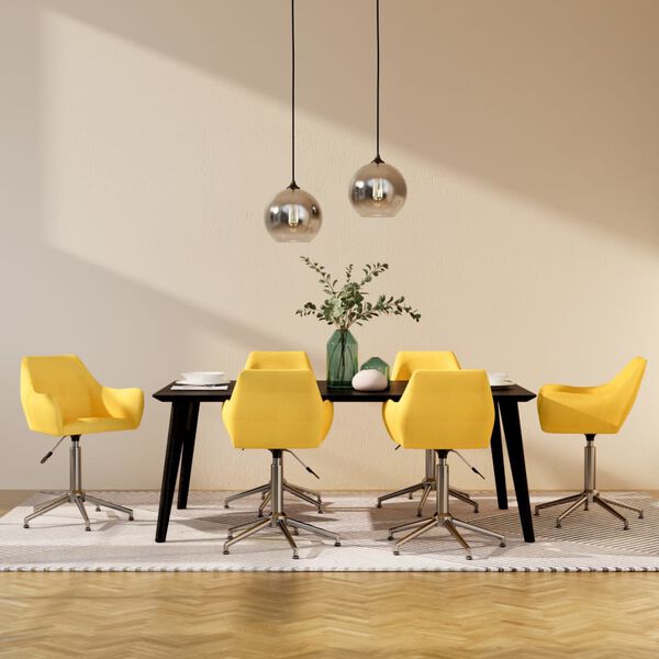 vidaXL Pasukamos valgomojo kėdės, 6vnt., geltonos spalvos, audinys