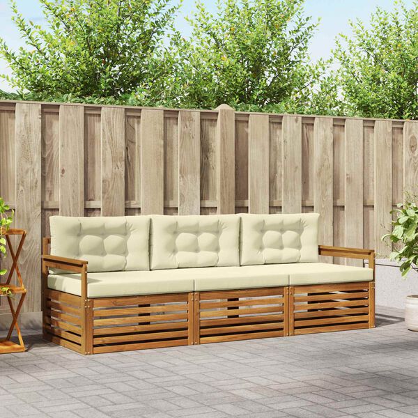 vidaXL Lauko sofos komplektas su pagalve 3 pcs Natūralus ir grietinėlė