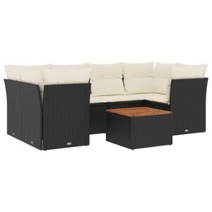 vidaXL Sofos komplektas su pagalvėlėmis, 7 dalių, juodas, poliratanas