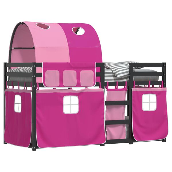 vidaXL Dviauk&scaron;tė lova su užuolaidomis, rožinė, 90x190cm, pu&scaron;is