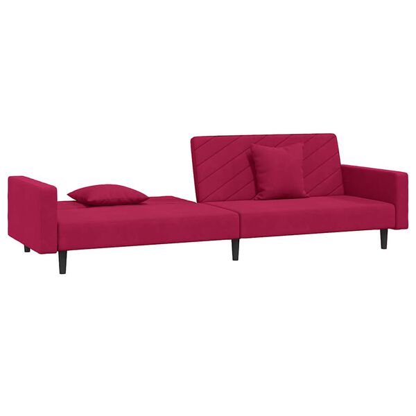 vidaXL Dvivietė sofa-lova su dvejomis pagalvėmis, vyno, aksomas