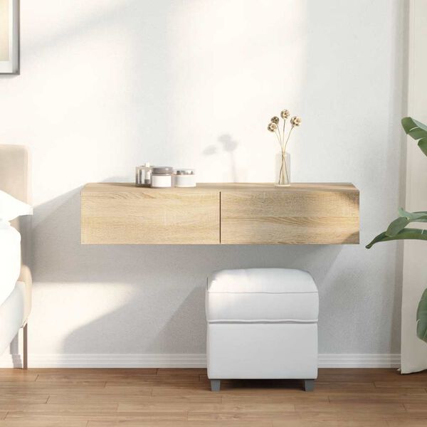 vidaXL Sieninė lentyna su stalčiais, sonoma ąžuolo, 100x36x19cm