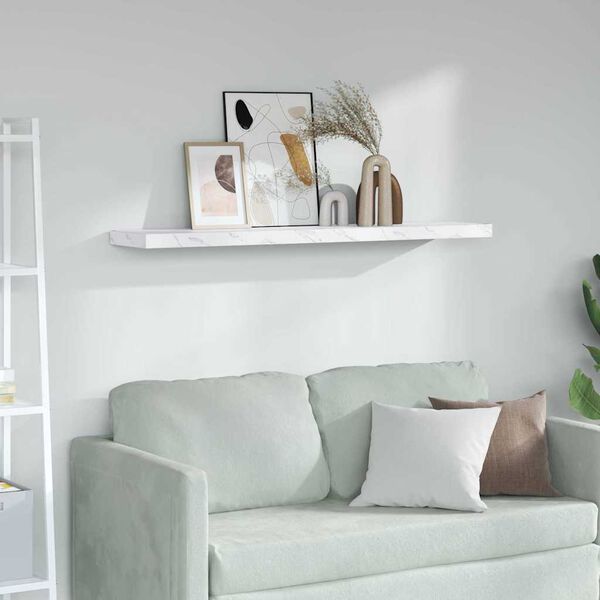 vidaXL Sieninė lentyna su saugykla Balti marmuro 120 x 23,5 x 4 cm