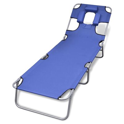 vidaXL Sulankstomas saulės gultas su pagalvėle, plienas, mėlynas