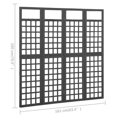 vidaXL Kambario pertvara/treliažas, 4 dalių, juoda, 161x180cm, eglė