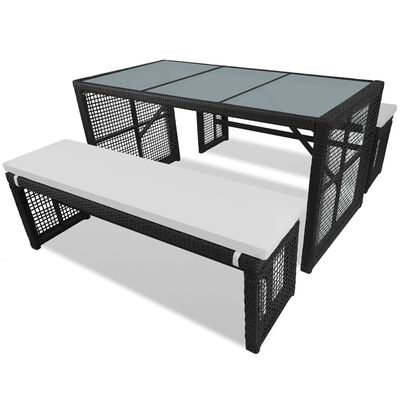 vidaXL Alaus stalas su 2 suoliukais, juodas, 160cm, poliratanas