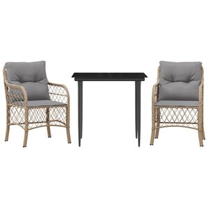 vidaXL Bistro komplektas su pagalvėlėmis, 3 dalių, smėlio, poliratanas