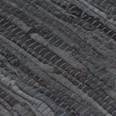 vidaXL Rankomis austas Chindi kilimėlis, oda, 120x170cm, pilkas