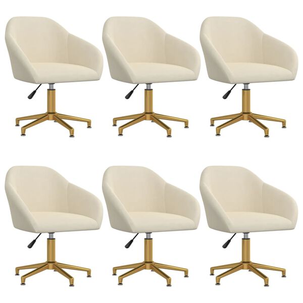 vidaXL Pasukamos valgomojo kėdės, 6vnt., kreminės spalvos, aksomas