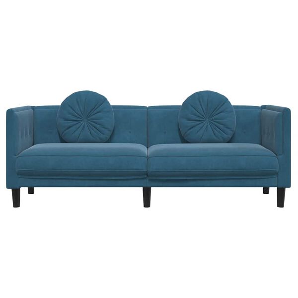 vidaXL Trivietė sofa su pagalvėlėmis, mėlynos spalvos, aksomas