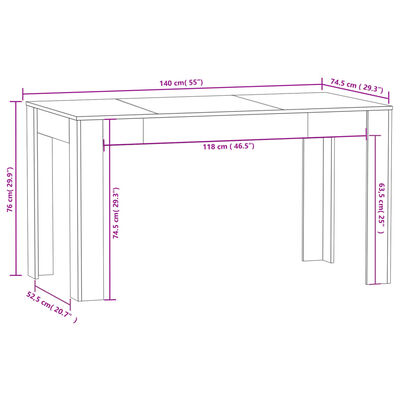 vidaXL Valgomojo stalas, baltas, 140x74,5x76cm, MDP, ypač blizgus