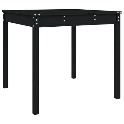 vidaXL Sodo stalas, juodas, 82,5x82,5x76cm, pušies medienos masyvas