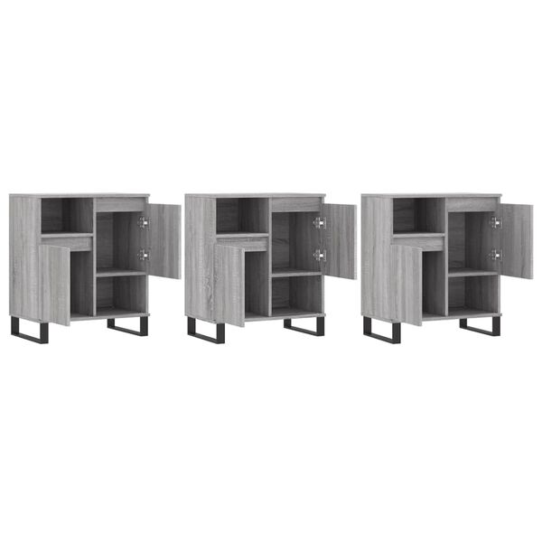 vidaXL Šoninės spintelės, 3vnt., pilkos ąžuolo, apdirbta mediena