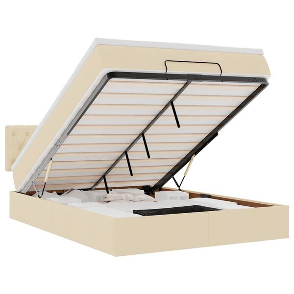 vidaXL Osmanų lova su čiužiniu ir LED kreminiu 140x190cm audinys