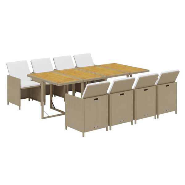 vidaXL Sodo komplektas su pagalvėlėmis, 9 dalių, smėlio, poliratanas