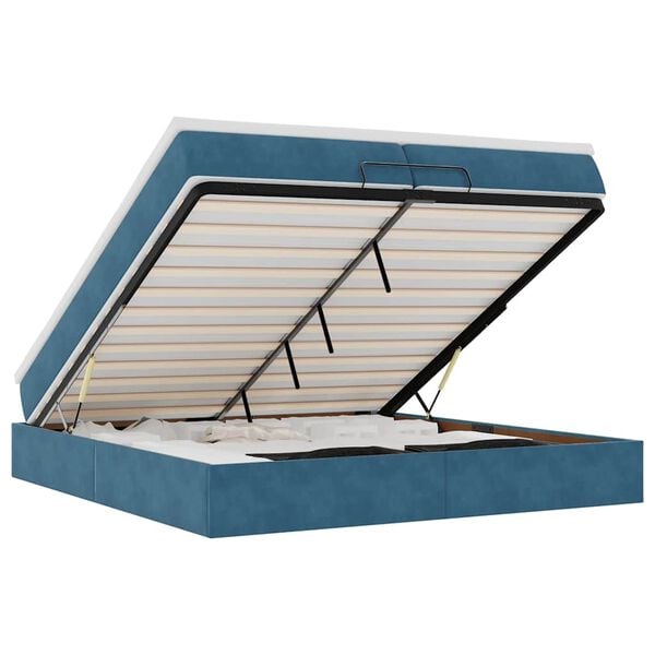 vidaXL Osmanų lovos rėmas su čiužiniais, mėlynas, 200x200cm, aksomas