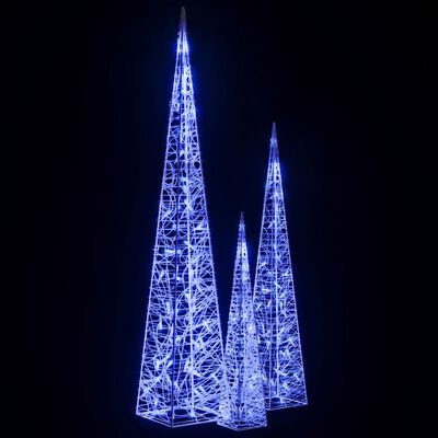 vidaXL Akrilinė LED dekoracija kūgiai, mėlynos spalvos, 60/90/120cm