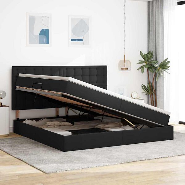 vidaXL Lova su daiktų laikymo vieta ir LED su LED Juoda 200 x 200 cm