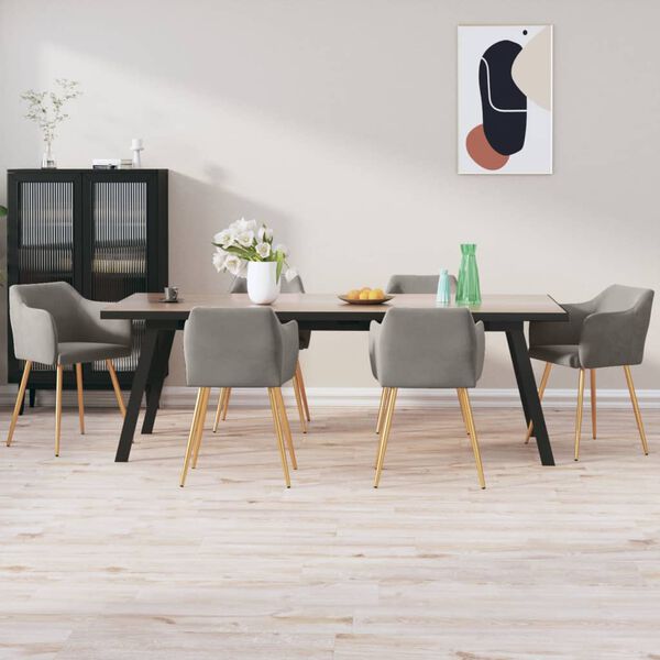 vidaXL Valgomojo kėdės, 6vnt., &scaron;viesiai pilkos, aksomas (3x331151)