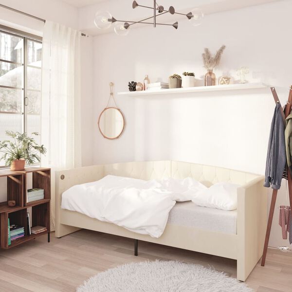 vidaXL Lova su čiužiniu ir USB i&scaron;vestimi, kreminė, 90x200cm, aksomas