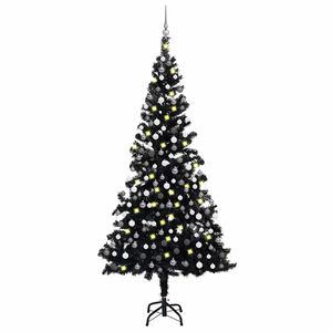 vidaXL Dirbtinė Kalėdų eglutė su žaisliukais, juoda, 210cm, PVC