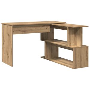 vidaXL Kampinis ra&scaron;omasis stalas, artisano, 200,5x50x76cm, mediena
