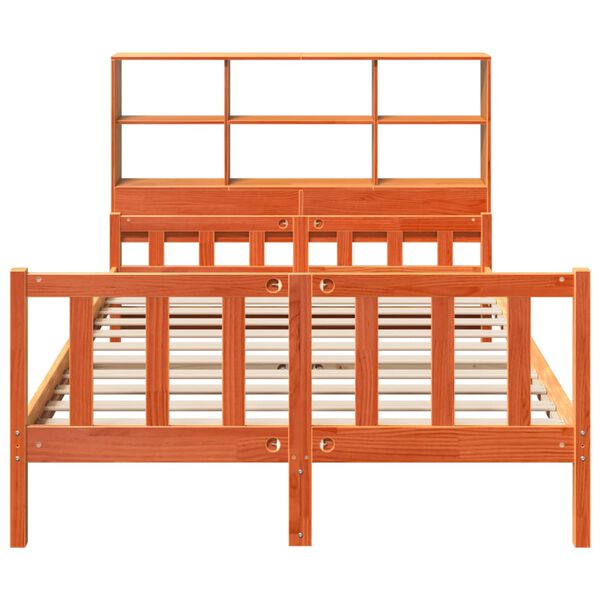 vidaXL Lova su knygų spinta be čiužinio, rudas, 160x200cm, pušis