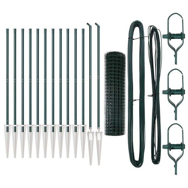 vidaXL Tvora su stulpais Žalia 1 x 25 m Plienas ir PVC