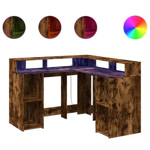 vidaXL Ra&scaron;omasis stalas su LED, dūminio ąžuolo, 130x130x91cm, mediena