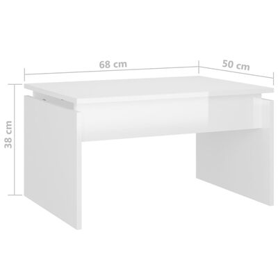 vidaXL Kavos staliukas, baltos spalvos, 68x50x38cm, MDP, blizgus