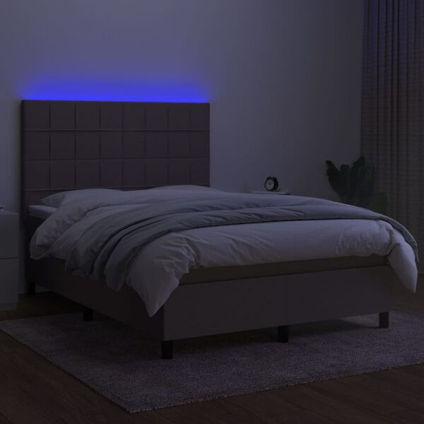 vidaXL Lova su spyruoklėmis/čiužiniu/LED, taupe, 140x190 cm, audinys