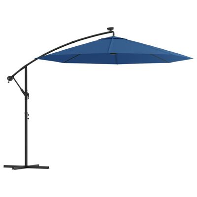 vidaXL Gembės formos skėtis su LED ir plieniniu stulpu, mėlynas, 300cm
